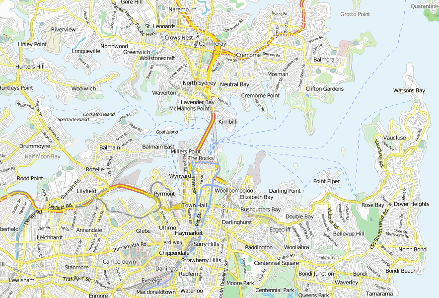 Opera House-Stadtplan mit Satellitenfoto und Unterkünften von Australien